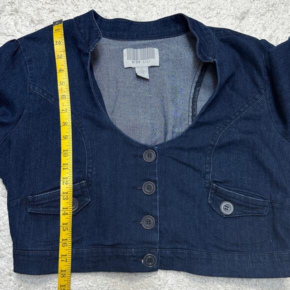 Vintage Miss Lili Denim Button Crop Jacket Unique Collar Roll Tab Sleeve Sz: XL - Picture 4 of 8